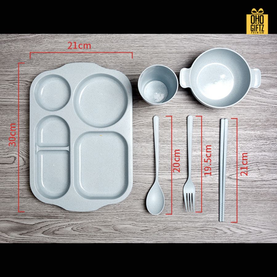 ชุดถาดทานอาหารฟางข้าว สกรีนชื่อ สกรีนโลโก้ ทำเป็นของพรีเมี่ยมได้