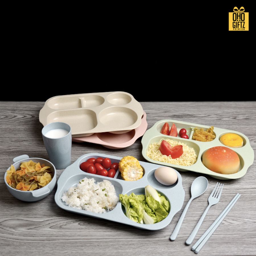 ชุดถาดทานอาหารฟางข้าว สกรีนชื่อ สกรีนโลโก้ ทำเป็นของพรีเมี่ยมได้