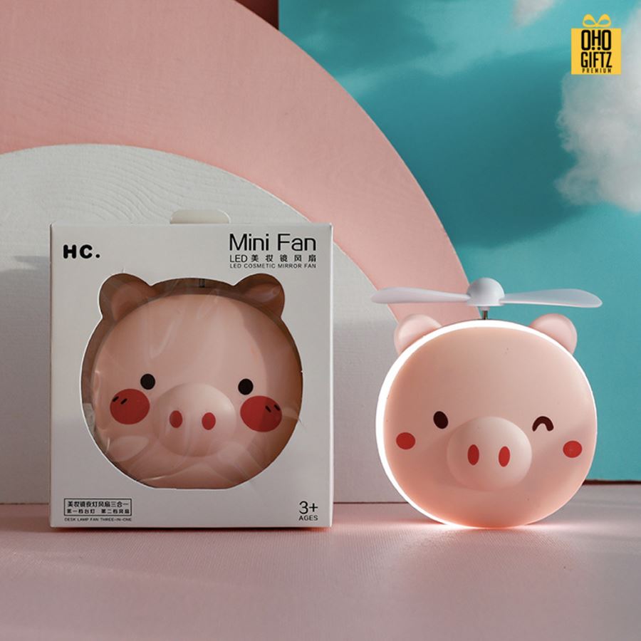 พัดลมกระจกหมูน้อย สกรีนโลโก้ ทำเป็นของพรีเมี่ยม