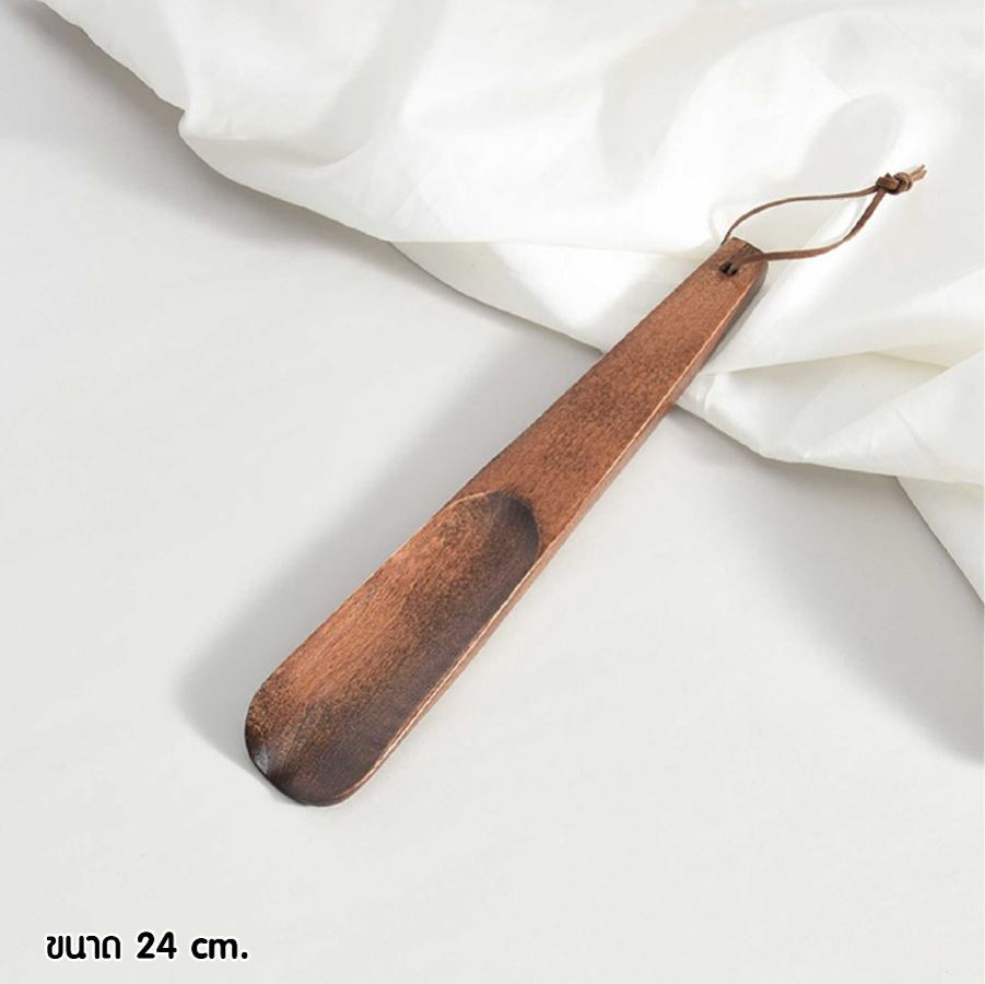 ที่ช้อนรองเท้าไม้วอลนัท สกรีนโลโก้ ทำเป็นของพรีเมี่ยมได้