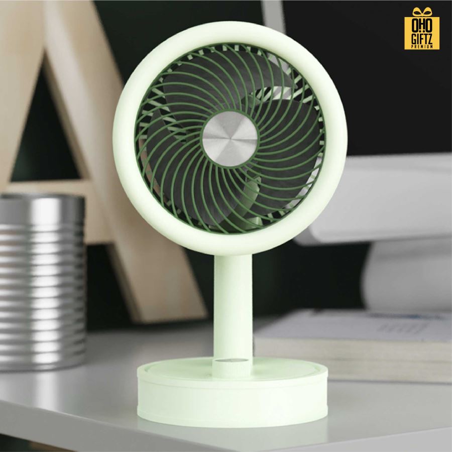 พัดลมตั้งโต๊ะ ชารจ์ USB หัวปรับขึ้นลงได้ สกรีนโลโก้ ทำเป็นของพรีเมี่ยม