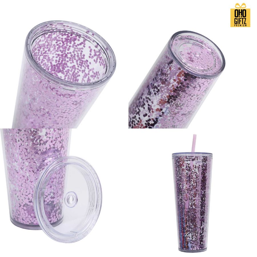 แก้วน้ำพลาสติก 2 ชั้น กากเพชร สกรีนโลโก้ ทำเป็นของพรีเมี่ยมได้