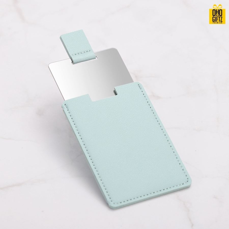 กระจกพกพาพร้อมซองหนัง สกรีนชื่อ สกรีนโลโก้  ทำเป็นของพรีเมี่ยมได้