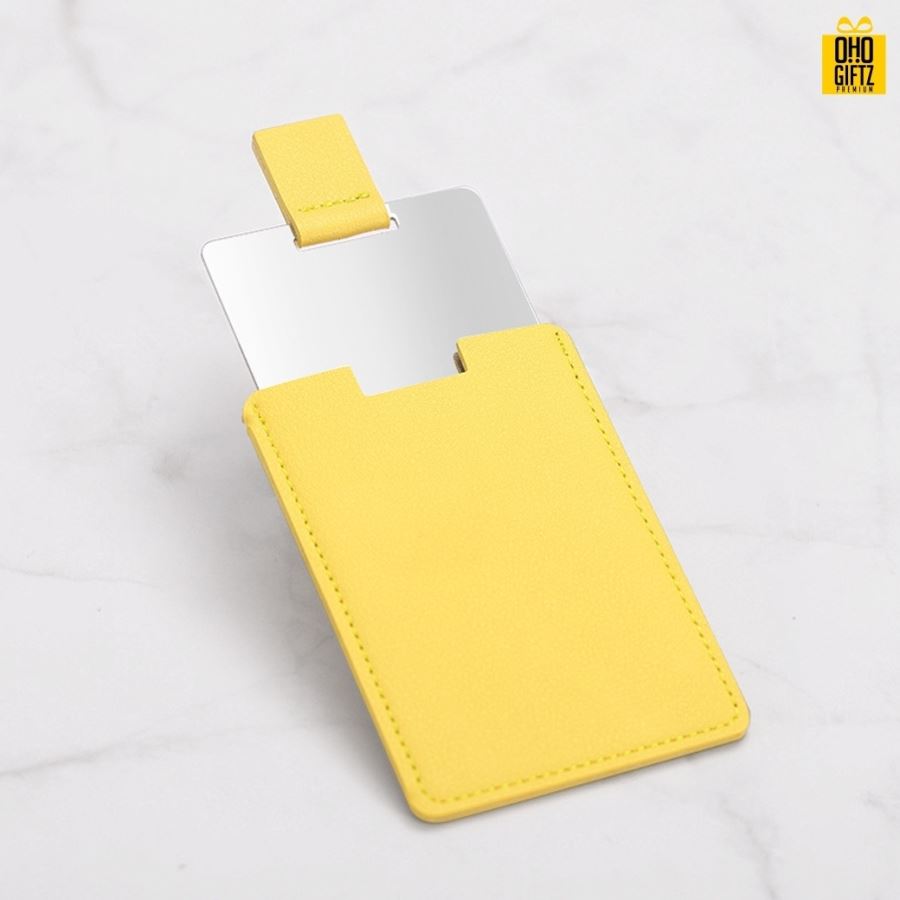 กระจกพกพาพร้อมซองหนัง สกรีนชื่อ สกรีนโลโก้  ทำเป็นของพรีเมี่ยมได้