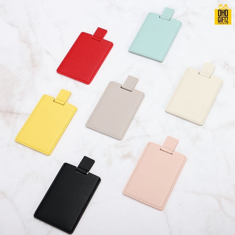 กระจกพกพาพร้อมซองหนัง สกรีนชื่อ สกรีนโลโก้  ทำเป็นของพรีเมี่ยมได้