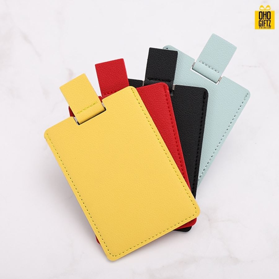 กระจกพกพาพร้อมซองหนัง สกรีนชื่อ สกรีนโลโก้  ทำเป็นของพรีเมี่ยมได้