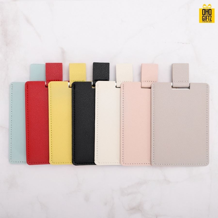 กระจกพกพาพร้อมซองหนัง สกรีนชื่อ สกรีนโลโก้  ทำเป็นของพรีเมี่ยมได้