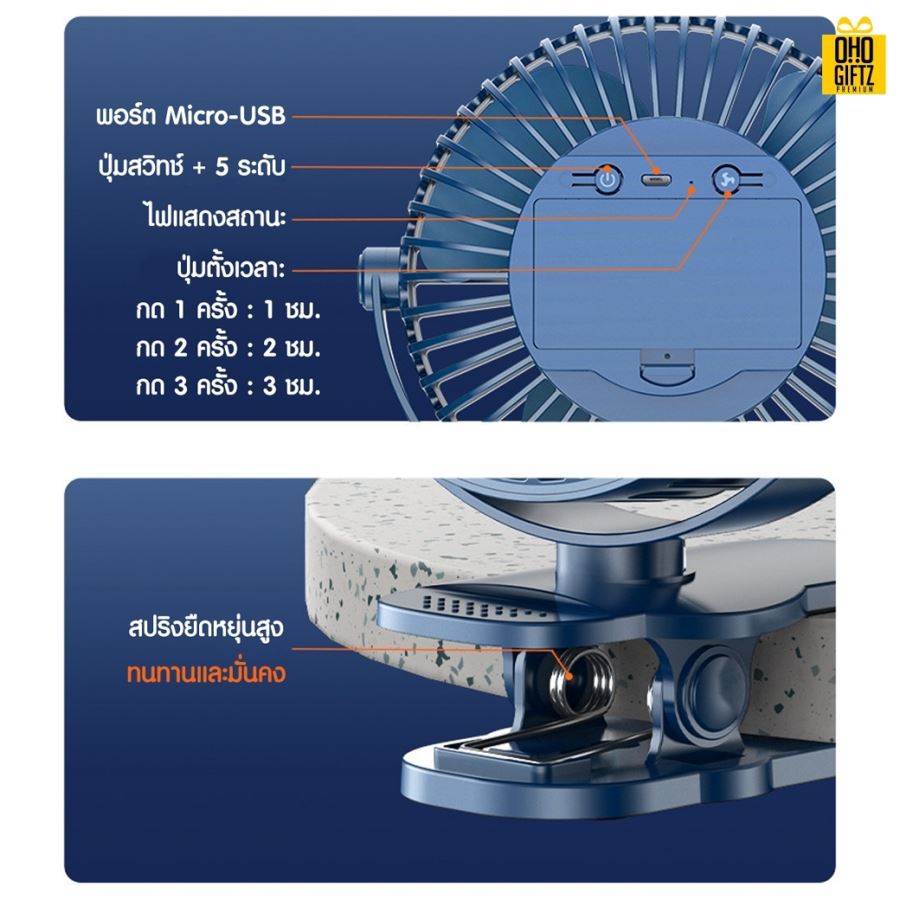 พัดลมคริปหนีบหัวส่ายอัตโนมัติ สกรีนโลโก้ ทำเป็นของพรีเมี่ยม