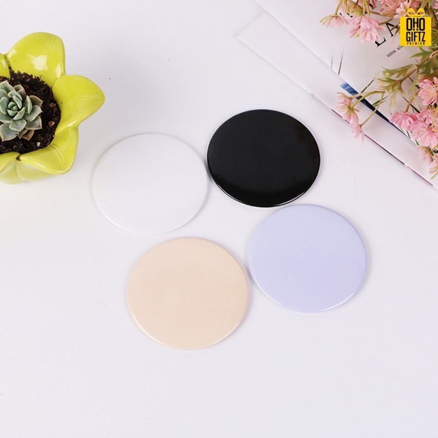 กระจกส่องหน้าทรงกลม สกรีนชื่อ สกรีนโลโก้  ทำเป็นของพรีเมี่ยมได้