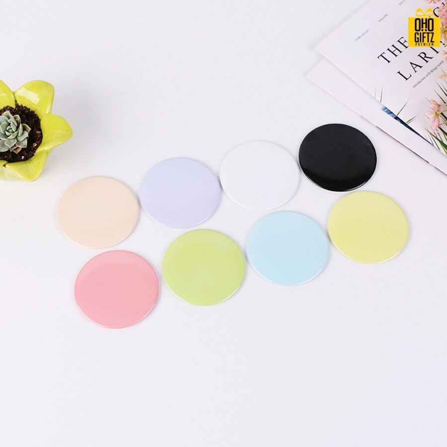 กระจกส่องหน้าทรงกลม สกรีนชื่อ สกรีนโลโก้  ทำเป็นของพรีเมี่ยมได้