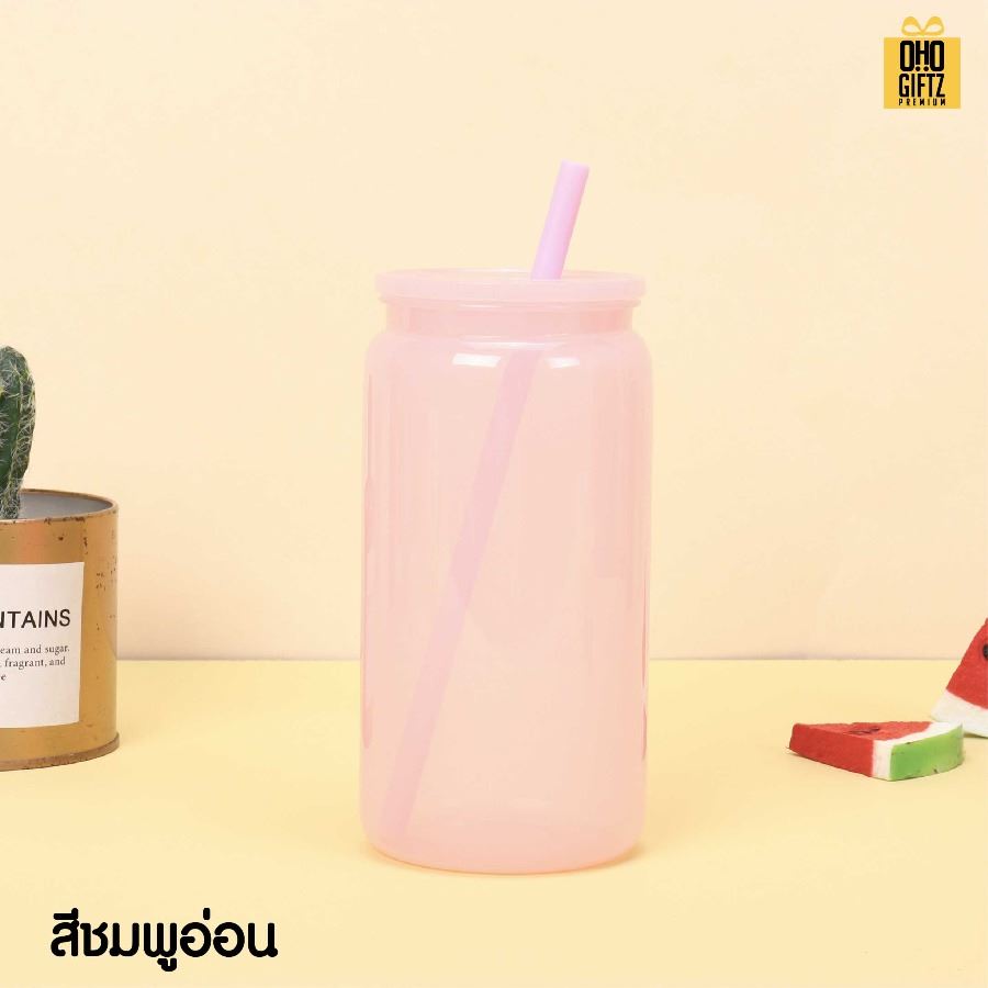 ถ้วยน้ำพลาสติก สีสวย พร้อมหลอด สกรีนโลโก้ ทำเป็นของพรีเมี่ยมได้