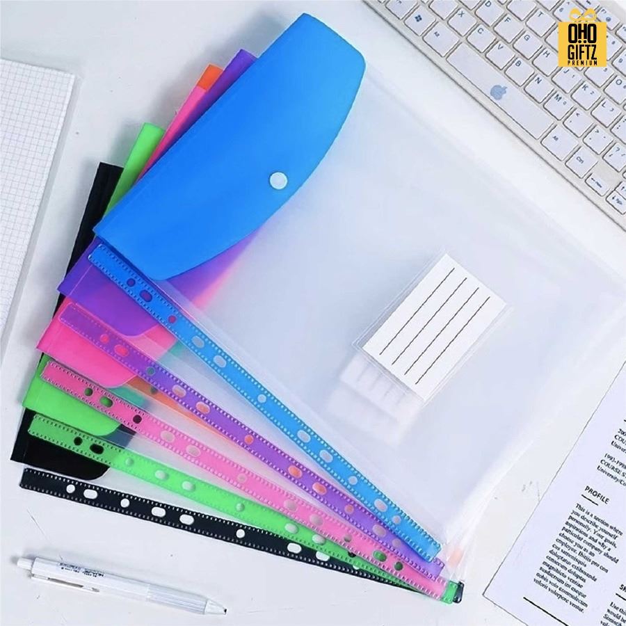 ซองพลาสติกใส่เอกสารแบบเจาะรูเข้าห่วง สกรีนชื่อ สกรีนโลโก้ ทำเป็นของพรีเมี่ยมได้