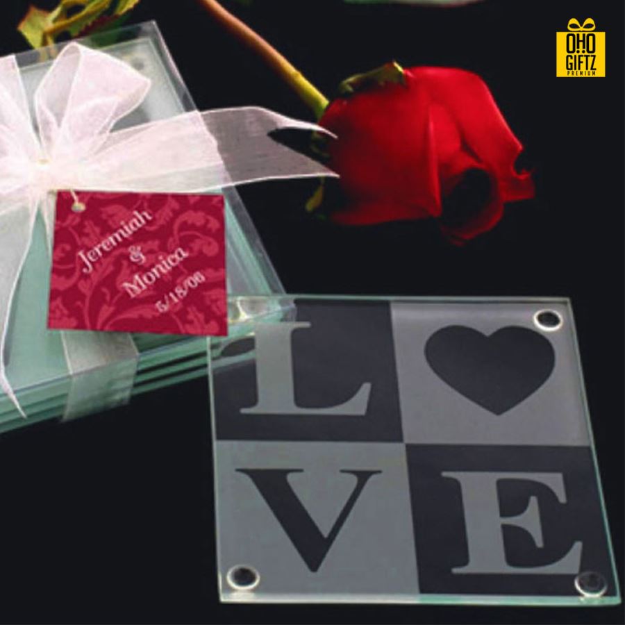 ที่รองแก้วน้ำ พิมพ์สติกเกอร์ชื่อฟรี ทำเป็นของพรีเมี่ยม ของชำร่วยงานเเต่งงานได้