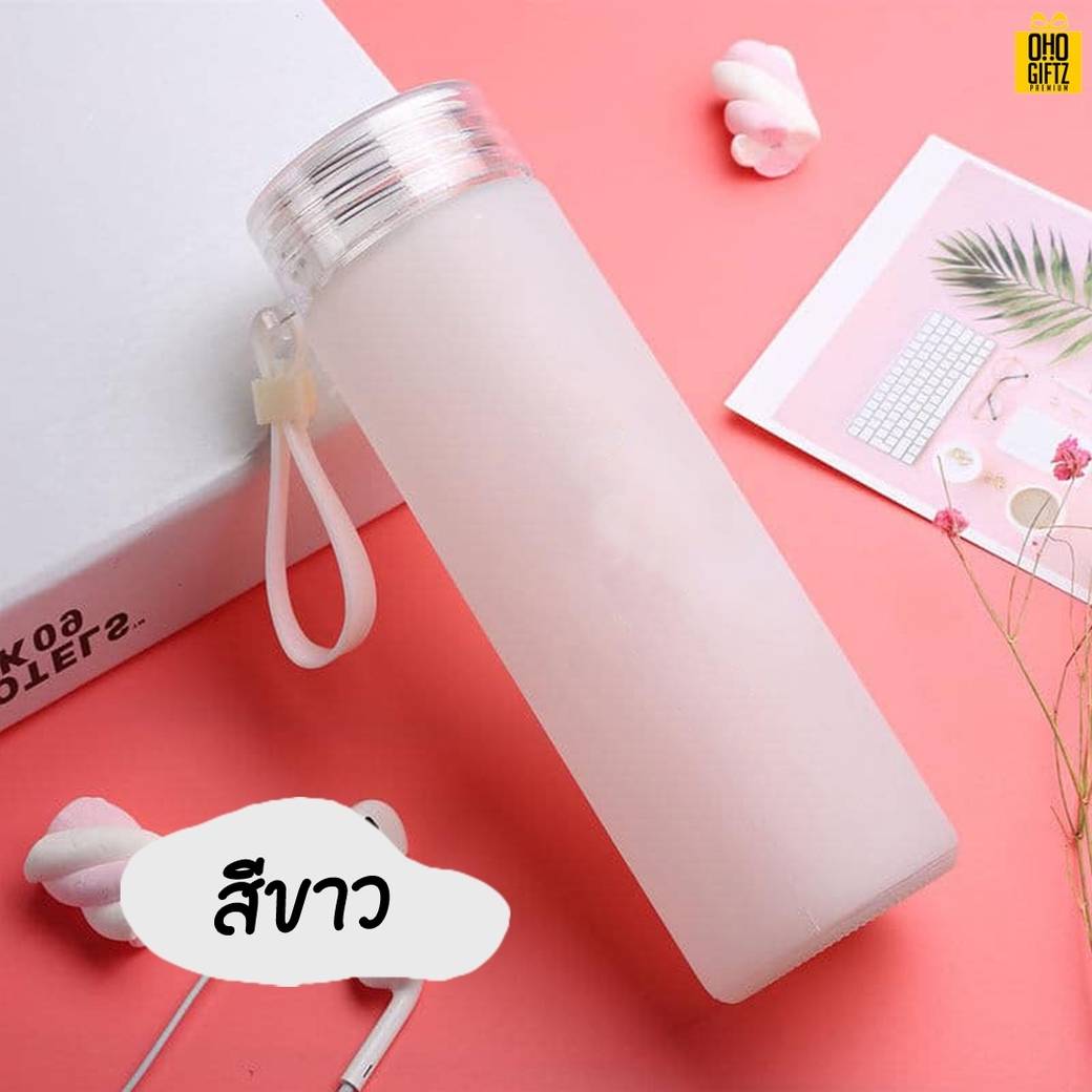 ขวดแก้วสีพาสเทล สกรีนชื่อ สกรีนโลโก้ ทำเป็นของพรีเมี่ยมได้