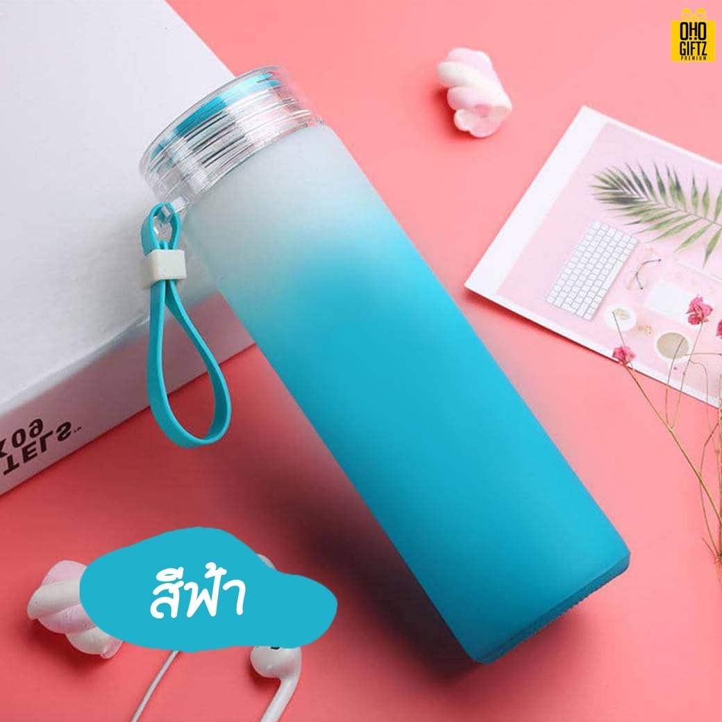 ขวดแก้วสีพาสเทล สกรีนชื่อ สกรีนโลโก้ ทำเป็นของพรีเมี่ยมได้