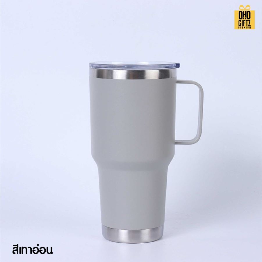 แก้วสแตนเลสเก็บความเย็นมีหู สกรีนโลโก้ ทำเป็นของพรีเมี่ยมได้