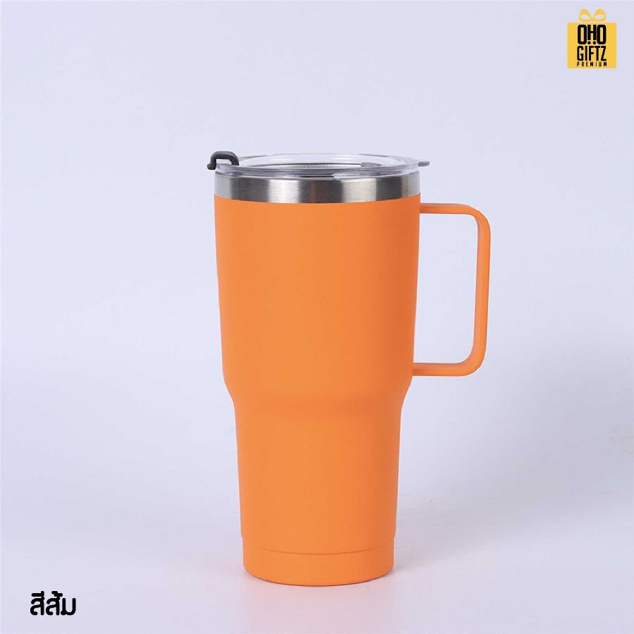 แก้วสแตนเลสเก็บความเย็นมีหู สกรีนโลโก้ ทำเป็นของพรีเมี่ยมได้