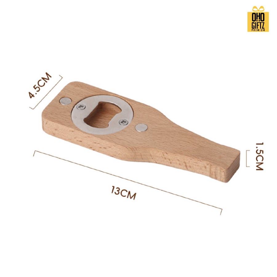 ที่เปิดขวดไม้แม่เหล็กติดตู้เย็นทรงขวด สกรีนโลโก้ ทำเป็นของพรีเมี่ยมได้