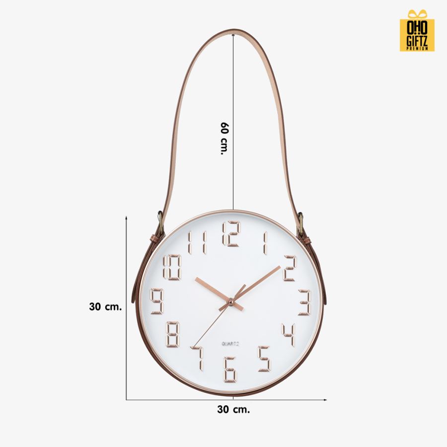 นาฬิกาแขวน แบบมีสายเข็มขัดหนัง สกรีนชื่อ สกรีนโลโก้ ทำเป็นของพรีเมี่ยมได้ 