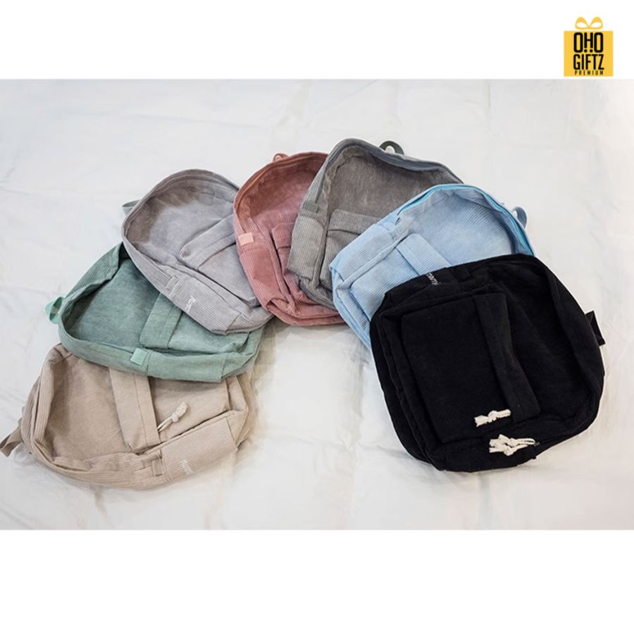 เป้สะพายหลังผ้าลูกฟูก สกรีนโลโก้ ทำเป็นของพรีเมี่ยม