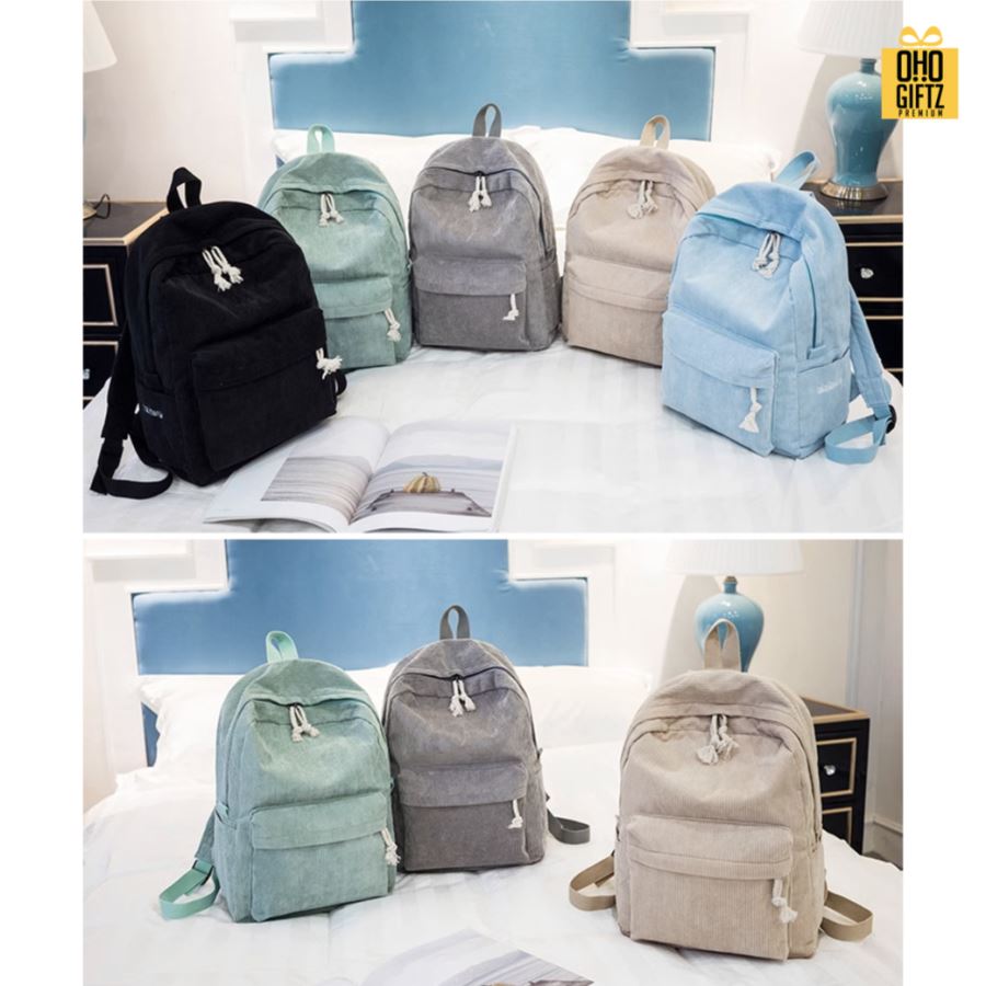 เป้สะพายหลังผ้าลูกฟูก สกรีนโลโก้ ทำเป็นของพรีเมี่ยม