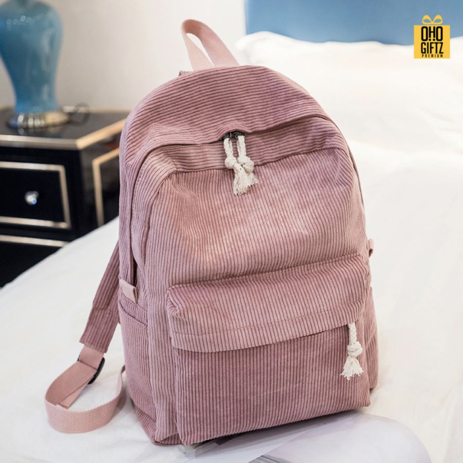 เป้สะพายหลังผ้าลูกฟูก สกรีนโลโก้ ทำเป็นของพรีเมี่ยม