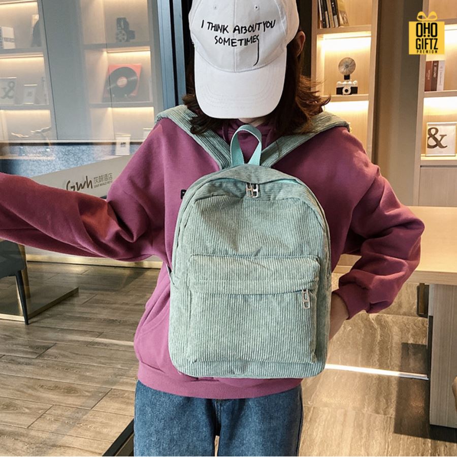 กระเป๋าเป้แฟชั่นผ้าลูกฟูก สกรีนโลโก้ ทำเป็นของพรีเมี่ยม