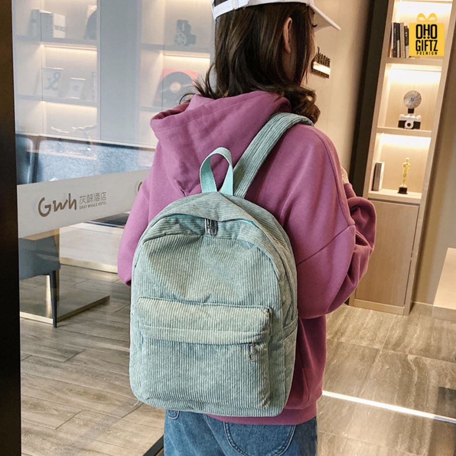 กระเป๋าเป้แฟชั่นผ้าลูกฟูก สกรีนโลโก้ ทำเป็นของพรีเมี่ยม