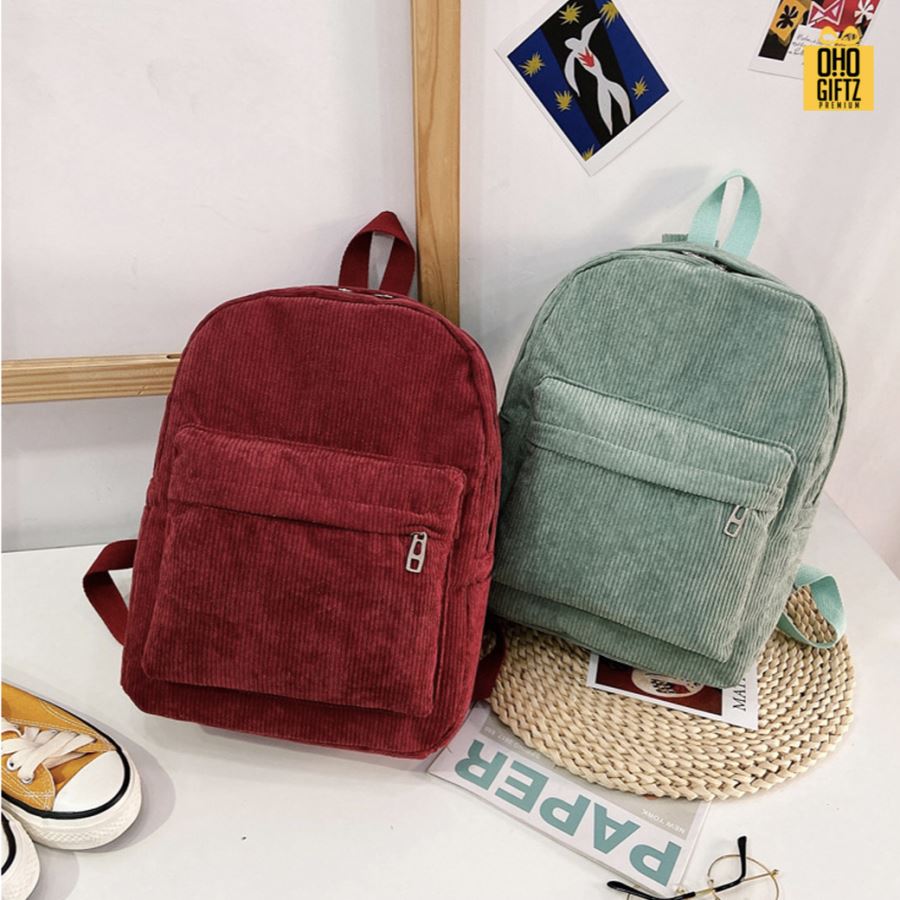 กระเป๋าเป้แฟชั่นผ้าลูกฟูก สกรีนโลโก้ ทำเป็นของพรีเมี่ยม