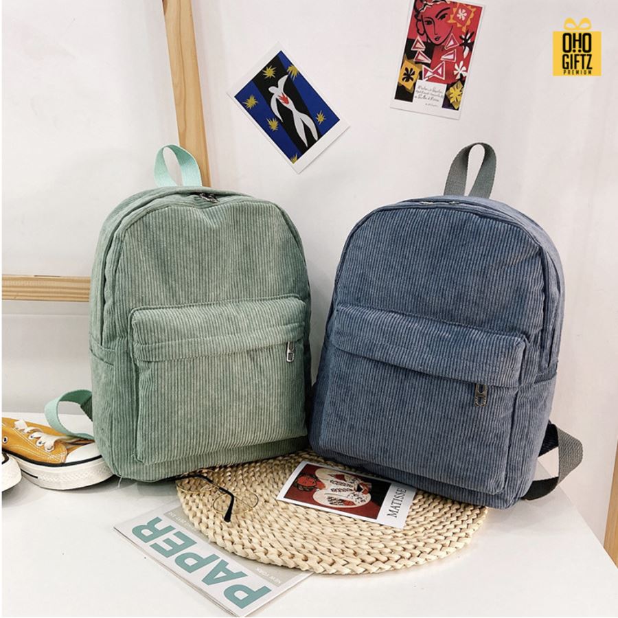 กระเป๋าเป้แฟชั่นผ้าลูกฟูก สกรีนโลโก้ ทำเป็นของพรีเมี่ยม