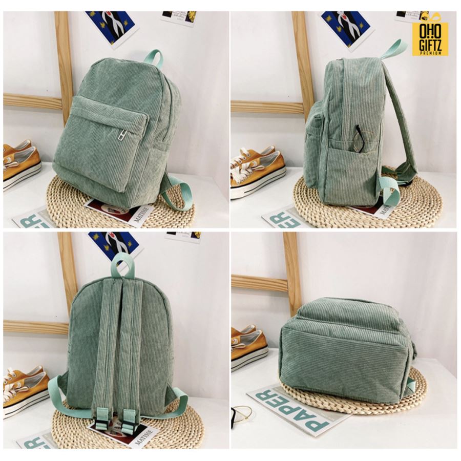 กระเป๋าเป้แฟชั่นผ้าลูกฟูก สกรีนโลโก้ ทำเป็นของพรีเมี่ยม