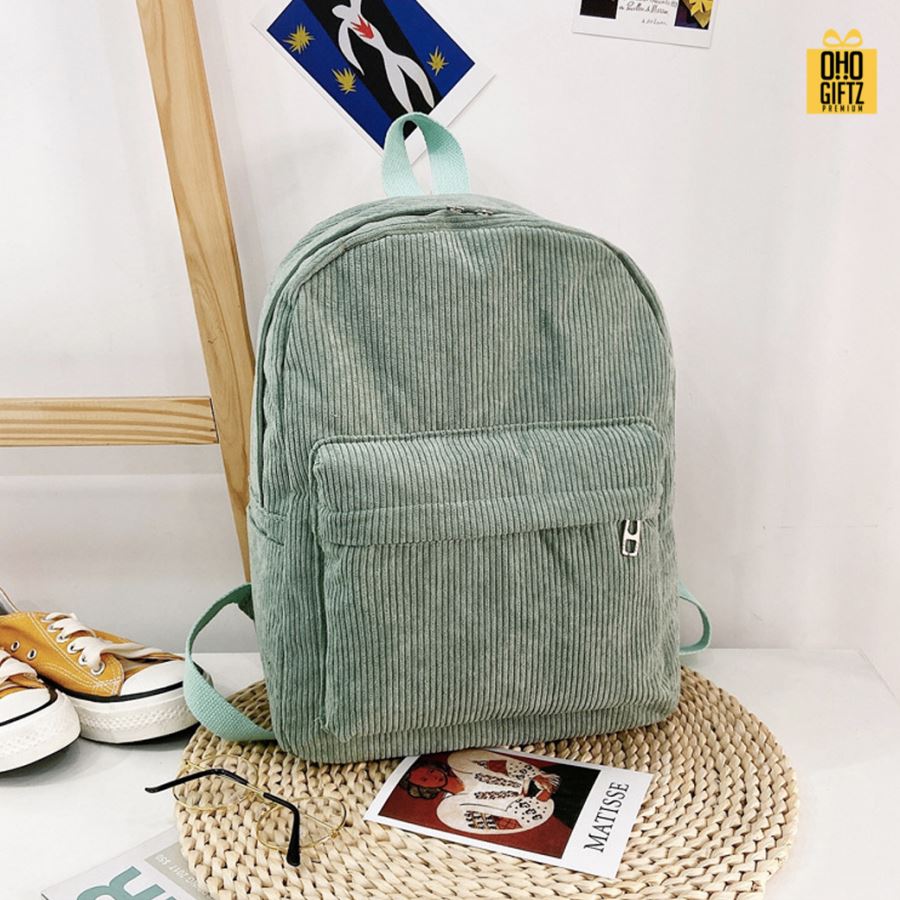 กระเป๋าเป้แฟชั่นผ้าลูกฟูก สกรีนโลโก้ ทำเป็นของพรีเมี่ยม