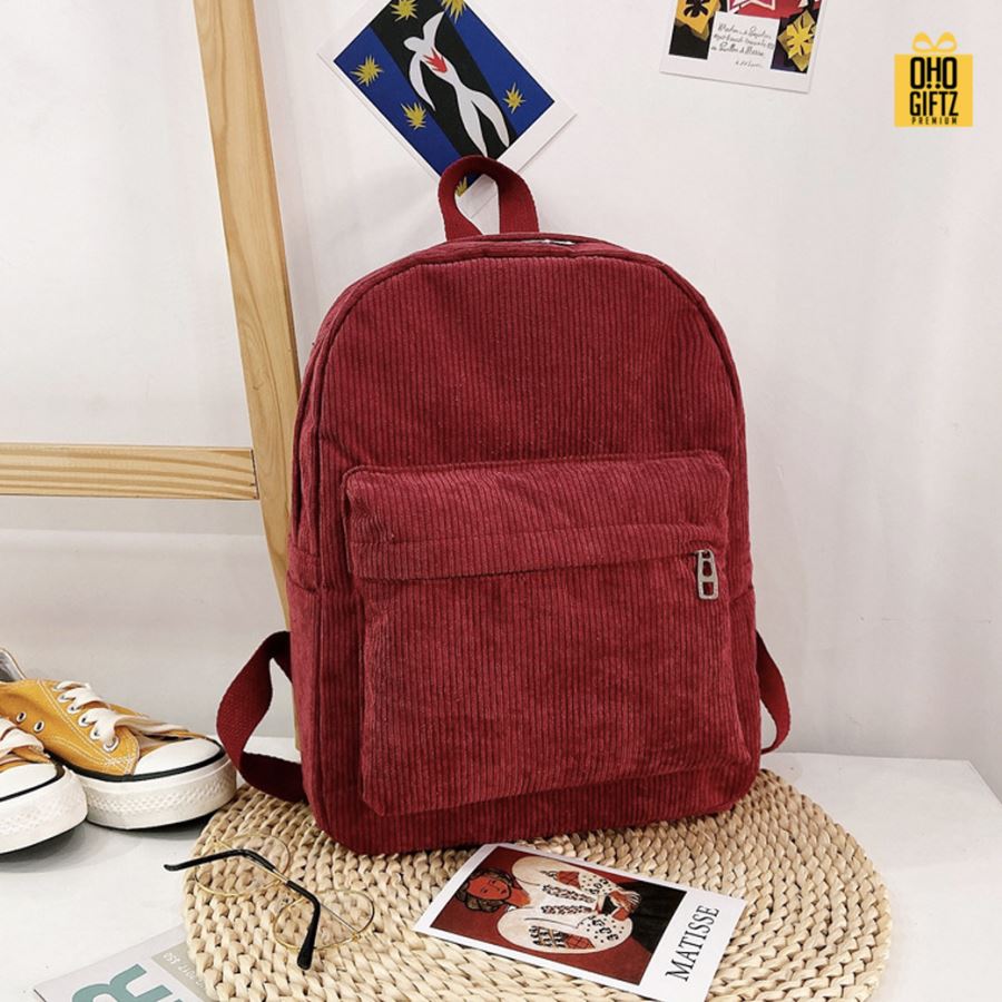 กระเป๋าเป้แฟชั่นผ้าลูกฟูก สกรีนโลโก้ ทำเป็นของพรีเมี่ยม