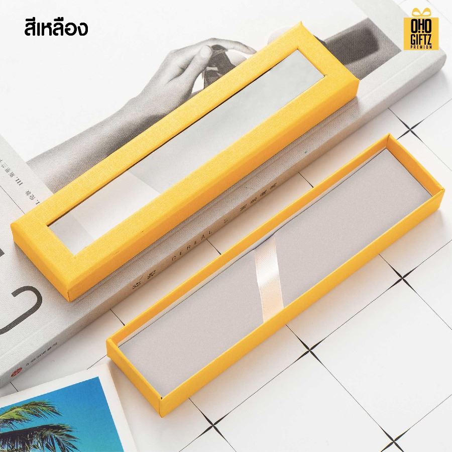 กล่องใส่ปากกาแบบเจาะหน้าต่าง สกรีนโลโก้ ทำเป็นของพรีเมี่ยม 