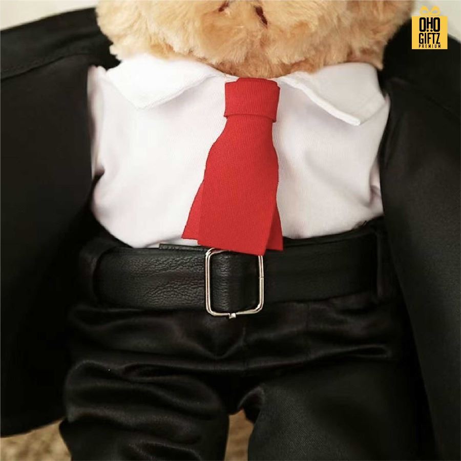 ตุ๊กตาหมีสูทดำ สกรีนโลโก้ ทำเป็นของพรีเมี่ยมได้ 