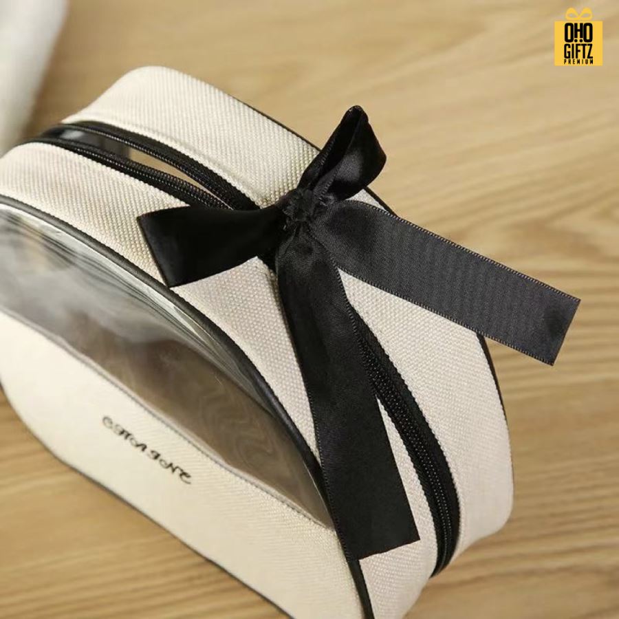 กระเป๋าใส่เครื่องสำอางสไตล์เกาหลี สกรีนโลโก้  ทำเป็นของพรีเมี่ยมได้