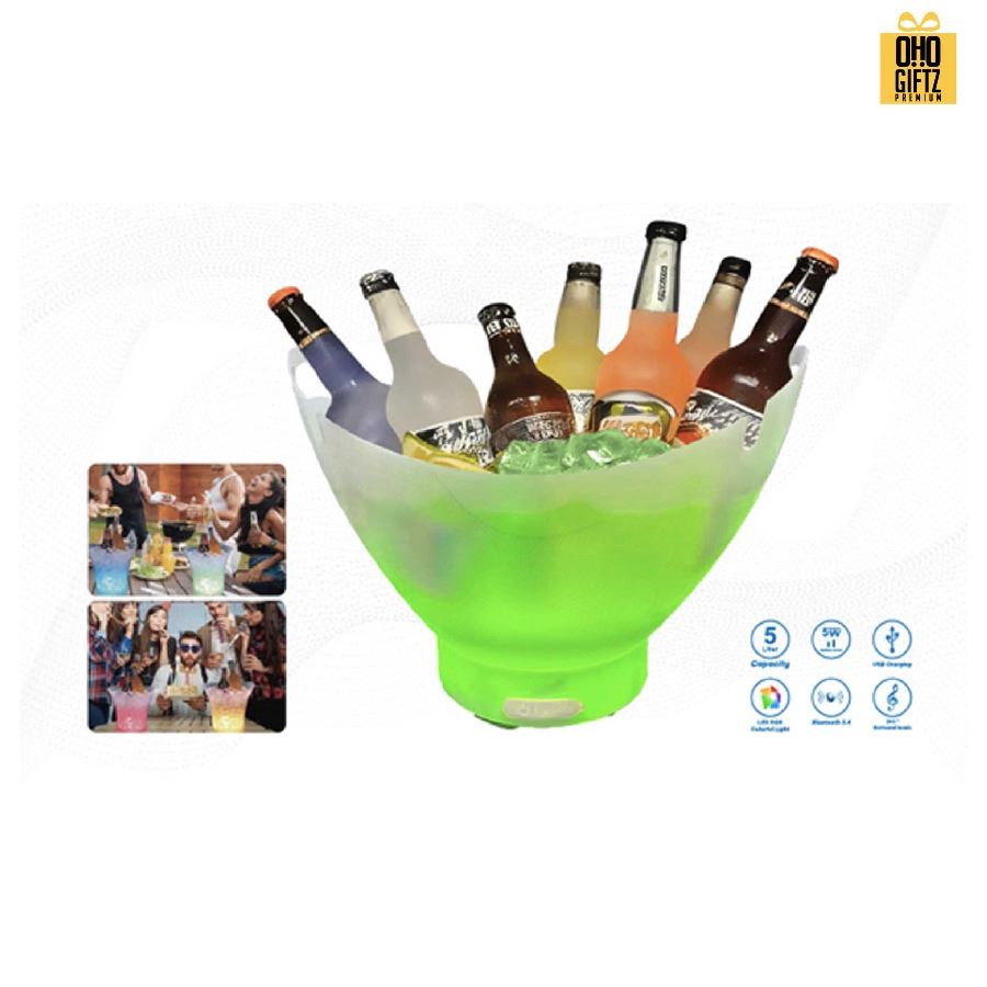 ถังน้ำแข็ง LED ลำโพง Bluetooth ชาร์จ USB สกรีนชื่อ สกรีนโลโก้ ทำเป็นของพรีเมี่ยมได้ 