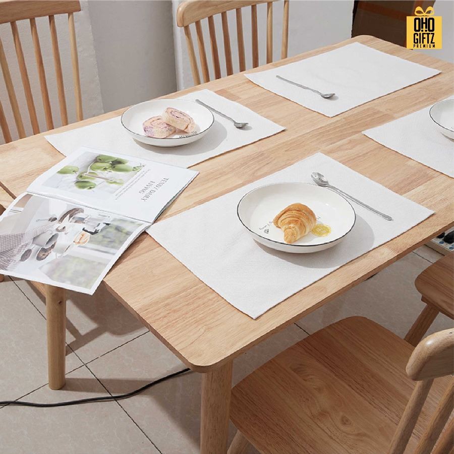 แผ่นรองจานผ้าฝ้ายและผ้าลินิน พิมพ์ภาพไม่จำกัดสี สกรีนชื่อ ทำเป็นของพรีเมี่ยมได้