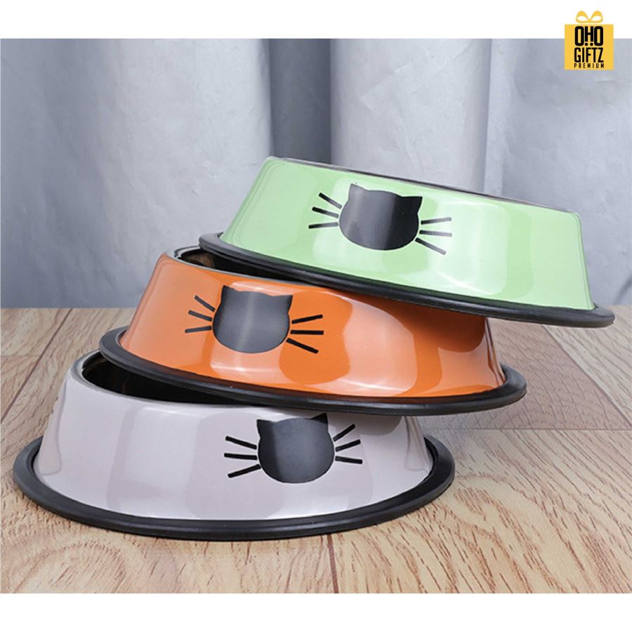 ชามสแตนเลสใส่อาหารแมว มียางกันลื่น สกรีนโลโก้ ทำเป็นของพรีเมี่ยม