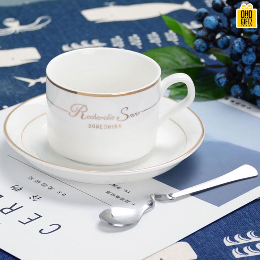 ชุดแก้วกาแฟเซรามิก สกรีนโลโก้ ทำเป็นของพรีเมี่ยม ของชำร่วยได้