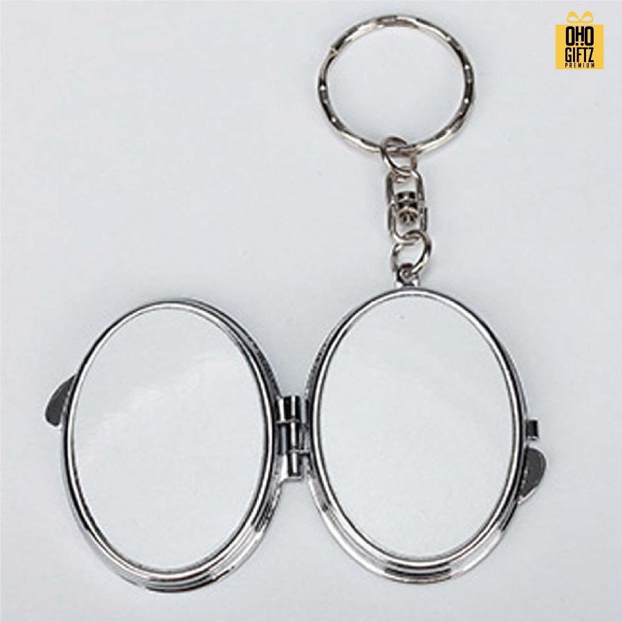 พวงกุญแจตลับกระจก สกรีนไม่จำกัดสี สกรีนโลโก้ ทำเป็นของพรีเมี่ยม ของชำร่วยได้