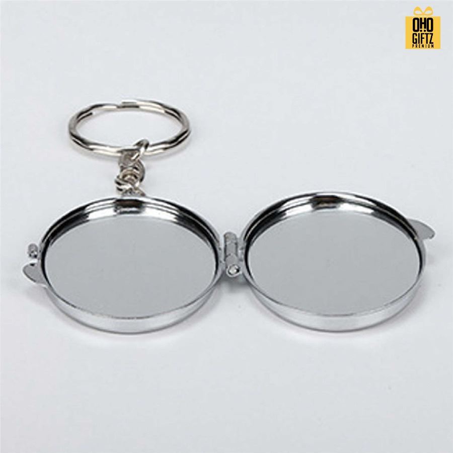 พวงกุญแจตลับกระจก สกรีนไม่จำกัดสี สกรีนโลโก้ ทำเป็นของพรีเมี่ยม ของชำร่วยได้