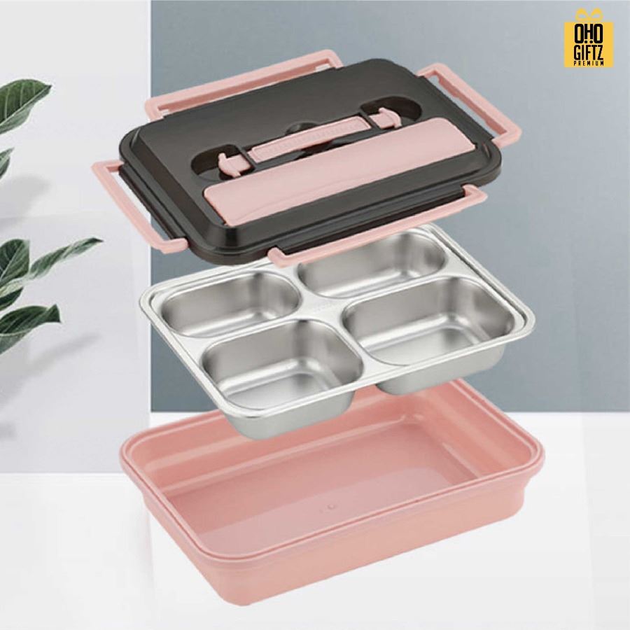 กล่องข้าวสแตนเลสพร้อมช้อน สกรีนโลโก้ ทำเป็นของพรีเมี่ยมได้