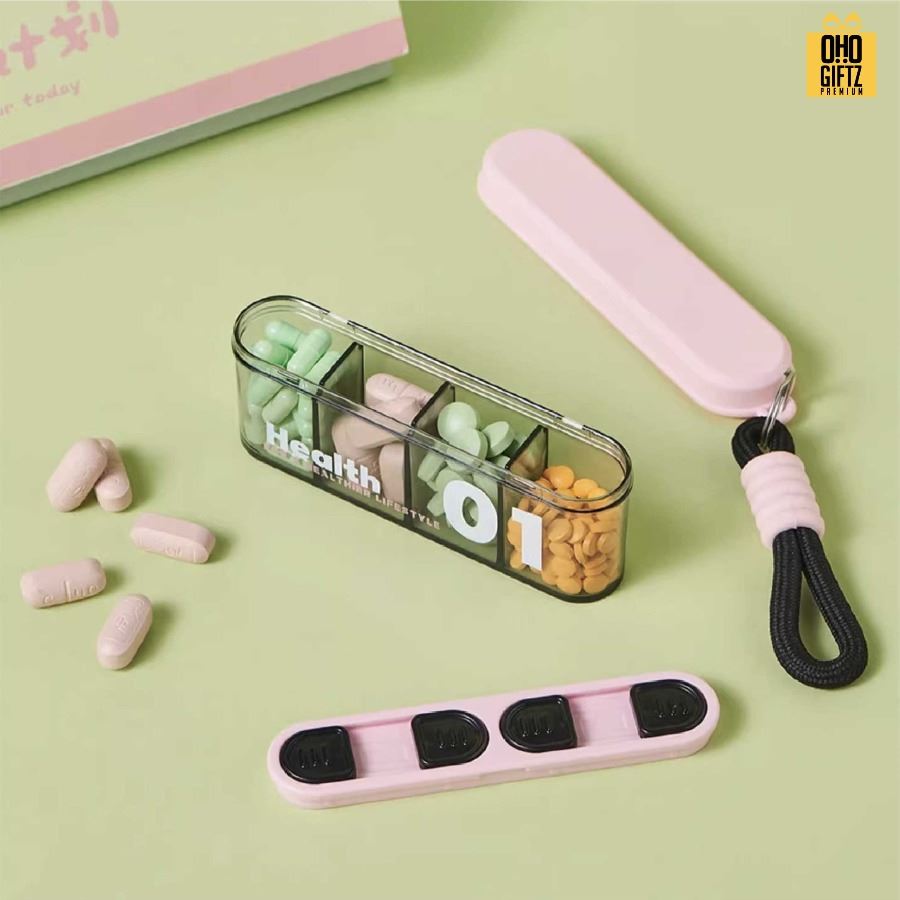 กล่องใส่ยาพกพามีเชือกหิ้ว สกรีนชื่อ สกรีนโลโก้ ทำเป็นของพรีเมี่ยมได้ 