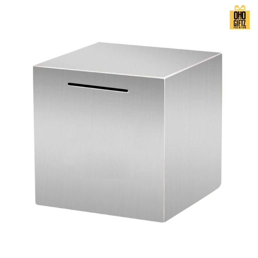 กระปุกออมสินสแตนเลส สกรีนโลโก้ ทำเป็นของพรีเมี่ยม ของชำร่วยได้