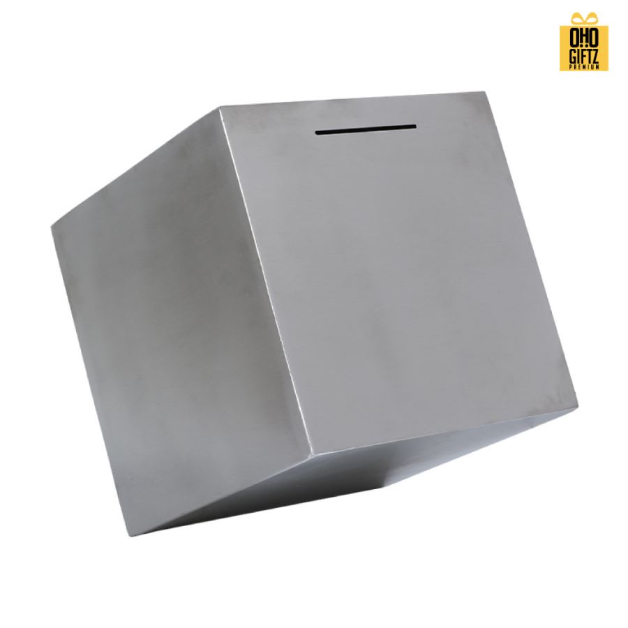 กระปุกออมสินสแตนเลส สกรีนโลโก้ ทำเป็นของพรีเมี่ยม ของชำร่วยได้