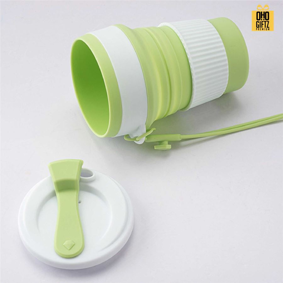 แก้วน้ำซิลิโคนพับได้มีสายหิ้ว สกรีนโลโก้ ทำเป็นของพรีเมี่ยมได้