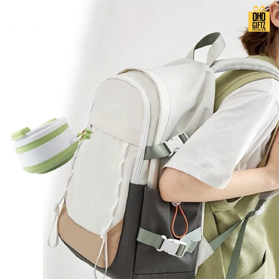 แก้วน้ำซิลิโคนพับได้มีสายหิ้ว สกรีนโลโก้ ทำเป็นของพรีเมี่ยมได้