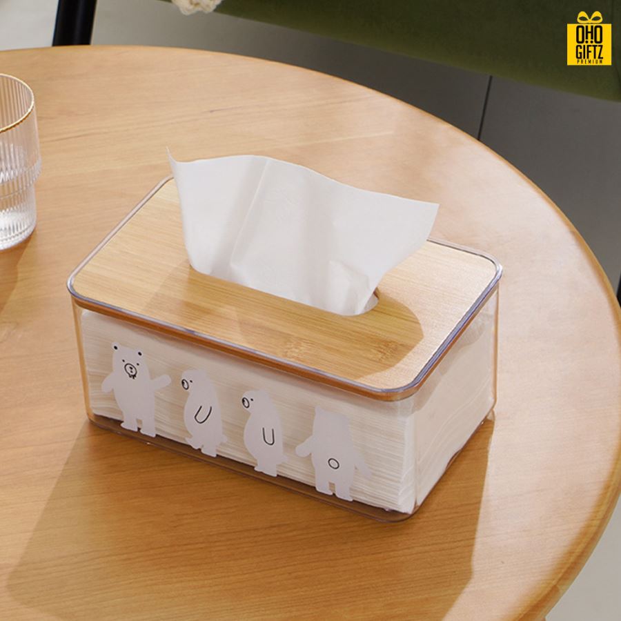 กล่องลายหมีใส่ทิชชู่ สกรีนโลโก้ ทำเป็นของพรีเมี่ยม ของชำร่วยได้
