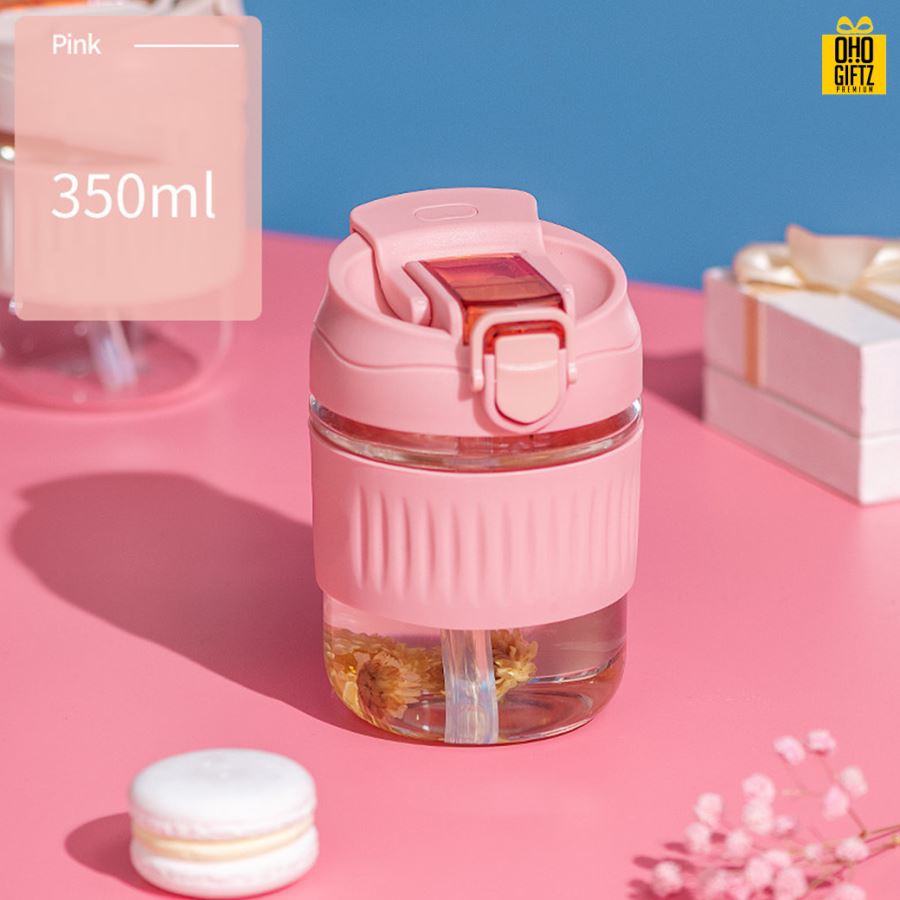 กระบอกแก้วพร้อมหลอด สกรีนชื่อ โลโก้ฟรี  ทำเป็นของพรีเมี่ยมได้